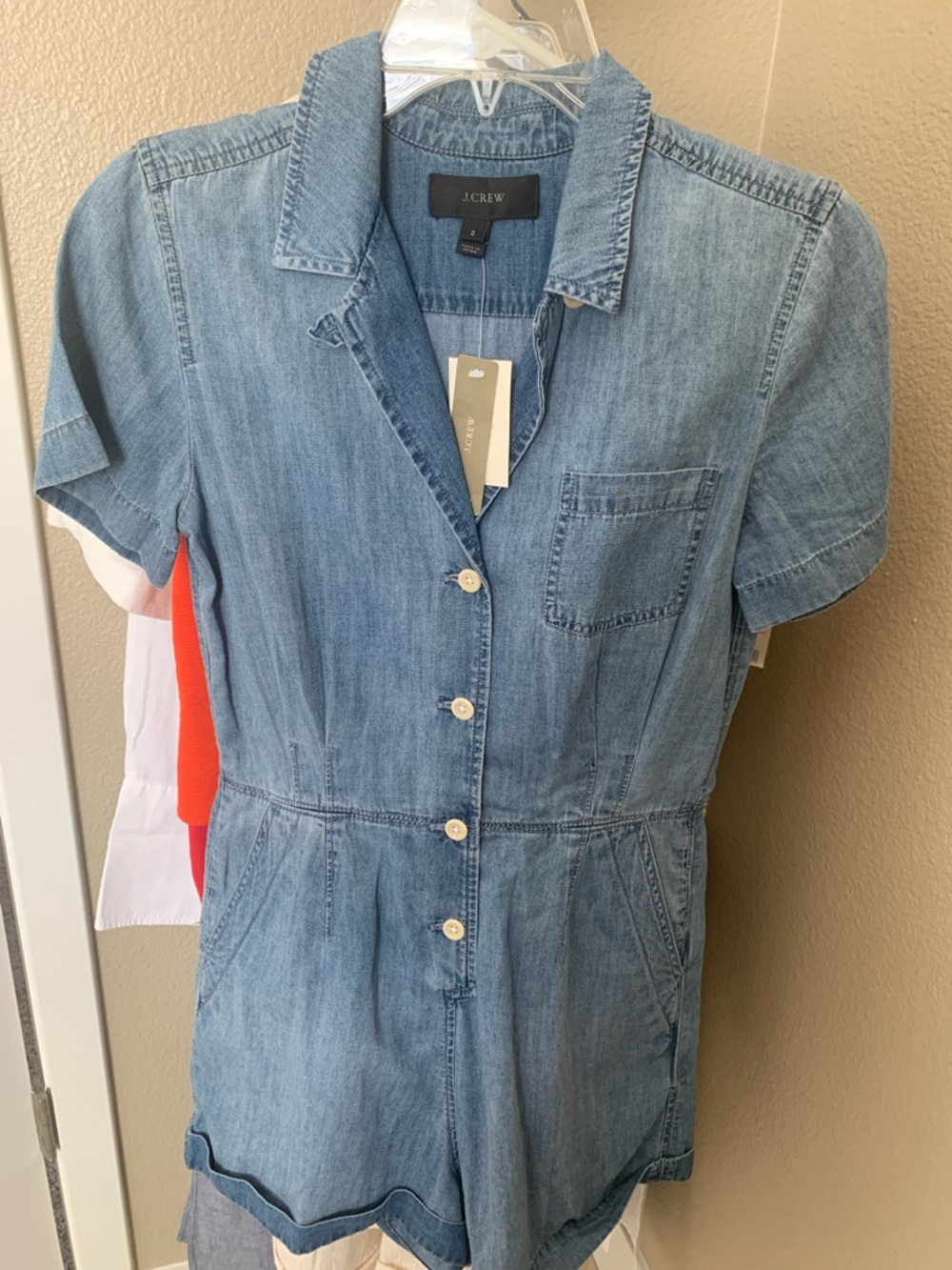NWT——-J. Crew Light Blue Denim Short-Sleeve Romper